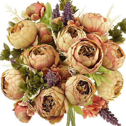 FiveSeasonStuff Vintage Artificial Peonies Silk Peony Flowers and Hydrangeas for Wedding Bridal Home Décor – Beautiful Floral Centerpiece Arrangement Decoration with 2 Bouquets (Tawny Brown)