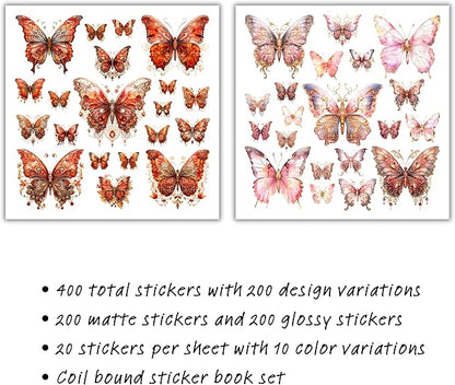 XERE 400 Pcs Butterflies Flora and Fauna Scrapbook Stickers Set for Scrapbooking and Journaling Notebooks, Junk Journal Supplies, Sketchbook, Bookmark Making, Planner Sticker