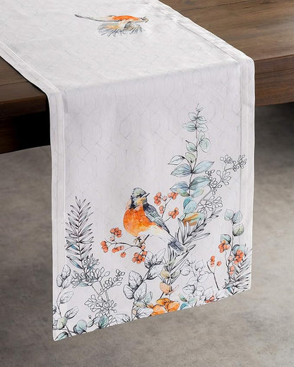 Maison d' Hermine Table Runner 100% Cotton Single Layer Table Runners 36 inches Long for Thanksgiving Christmas Decorations Home Kitchen Dining Party Wedding (Whitish Shabby Chique, 14.5" x 36")