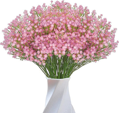 JIFTOK Babys Breath Artificial Flowers, 24 Pcs Fake Flowers Gypsophila Bouquet Fall Flowers Artificial for Decoration, Real Touch Silk Flower for Wedding Christmas DIY Party Home Garden Office (Pink)