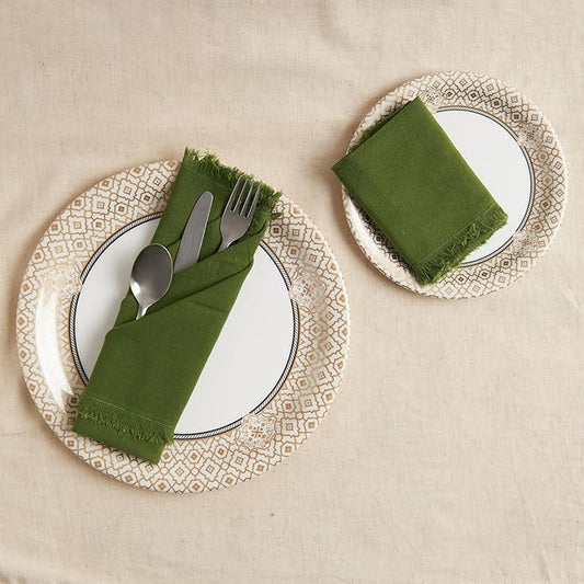 ACCENTHOME Olive Green Cotton Linen Napkin Set of 6 - 18x18 inch Dinner Napkins - Washable Soft Premium Hotel Quality Reusable Napkins Perfect for Family Dinners, Weddings & Everyday Use