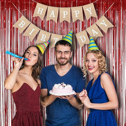 Red Tinsel Curtain Party Streamer, Foil Curtain Backdrop Photo Booth Props for Birthdays Bridal Shower Valentines New Years Party Decorations - 2 Pack 3.2×8.2ft