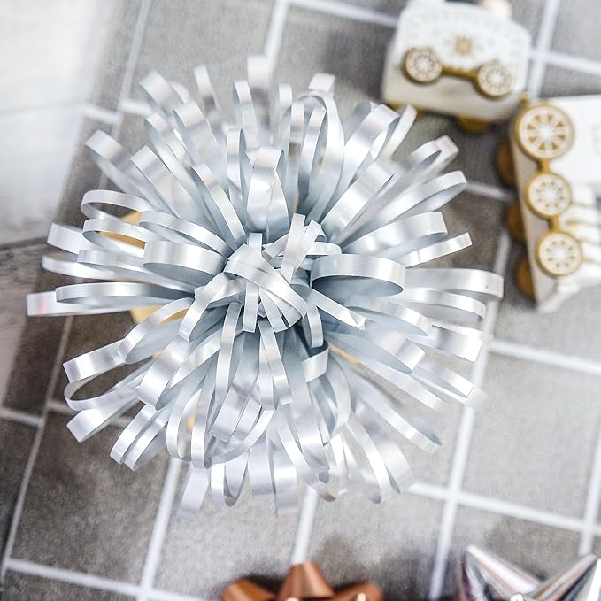 CT CRAFT LLC Gift Bows 22 PCS Set Multi Colored Assorted - Bow x 18 pcs + Kegg Roll x 4 pcs- Silver/Red/Rose Gold, Holiday Christmas Birthday Party Wrapping