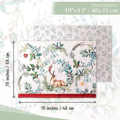 Maison d' Hermine Placemats Set of 4 100% Cotton Washable Cloth Place Mats, Reusable Table Mats for Thanksgiving Christmas Decorations Kitchen Dining Party Wedding Restaurant (Holly Time, 13" x 19")