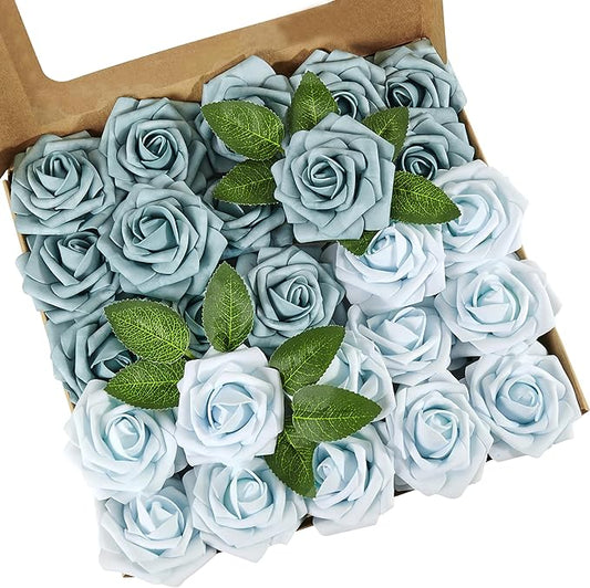 Artificial Flowers, 50pcs Blue Artificial Rose for DIY Wedding Bouquets Centerpieces Arrangements, Fake Flower with Stems for Party Home Decorations