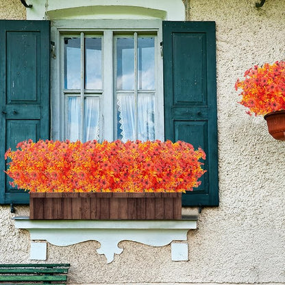 12 Bundles Artificial Fall Flowers Fake Plastic Plants Indoor Outside Hanging Planter No Fade Faux Autumn Plants Thanksgiving Christmas Wedding Party Home Garden Fireplace Décor (Gold Yellow)
