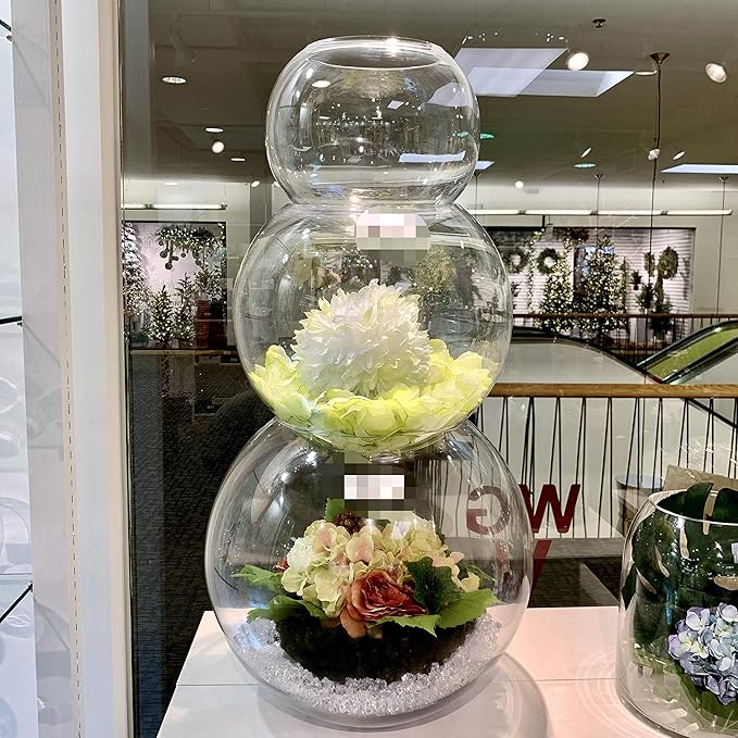 WGV Large Bowl Glass Vase, Diameter, Height, (Multiple Sizes Choices) Clear Huge Round Bubble Vase Jar, Floral Planter Terrarium for Wedding Event Home Decor (15.8" D)