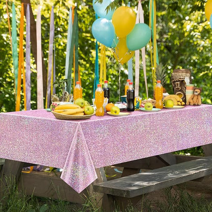 8 pcs Pale Pink Holographic Laser Tablecloths Light Pink Shiny Table Covers 40" x 108" Disposable Rectangle Table cloths for Girl Birthday Party Wedding Anniversary Bachelorette Baby Shower Décor