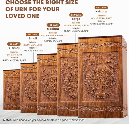INTAJ Tree of Life Wooden Urn for Human Ashes, 20lbs Capacity, Suitable for Burial for Men, Women, Mom, Dad - Mini Rosewood Keepsake Cremation Urn for Ashes Handcrafted - Wooden Carved Box