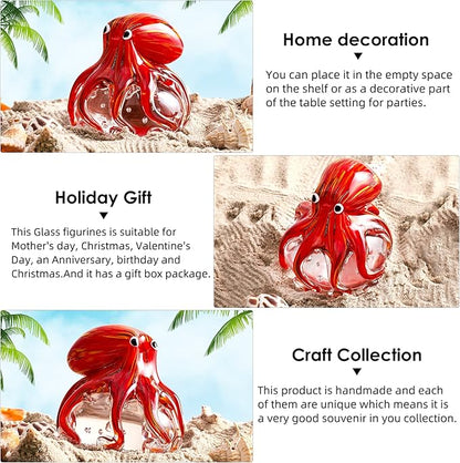 EUSTUMA Hand Blown Glass Octopus Figurine Ornament,Sea Animal Ornament for Fish Tank Aquarium,Sea Animals Collection for Birthday Gift,Glass Office Paperweight for Desk.