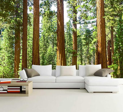WFBHUA-Redwood Forest Wall Mural Peel and Stick Green Woods Landscape Self Adhesive Wallpaper for Living Room Bedroom 137"x100"