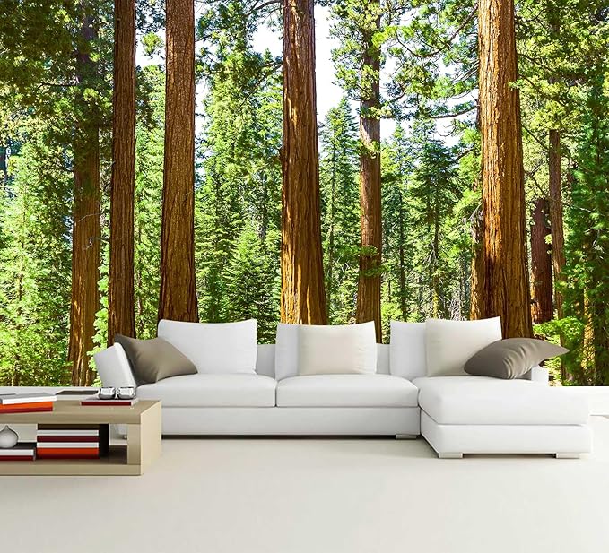WFBHUA-Redwood Forest Wall Mural Peel and Stick Green Woods Landscape Self Adhesive Wallpaper for Living Room Bedroom 82"x57"