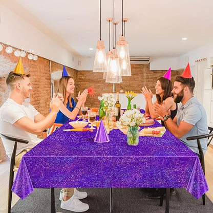 1 Piece Purple Holographic Laser Tablecloths Iridescence Shiny Table Covers 40" x 108" Aqua Foil Rectangle Table cloths for Halloween Undersea Ocean Birthday Party Winner Wedding Party Décor