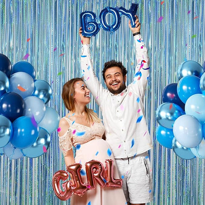 Melsan 2 Pack 3.2 ft x 8.2 ft Tinsel Foil Fringe Curtains Backdrop, Blue Sparkle Metallic Foil Curtains for Party Photo Booth Props Baby Shower Decoration, Light Blue