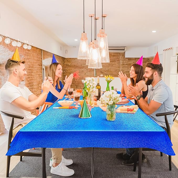 2 pcs Royal Blue Holographic Party Tablecloth 40" x 108" Iridescence Plastic Table Cloth Navy Blue Sparkly Table Covers for Graduation 4th of July Birthday Winter Christmas Party Decoration
