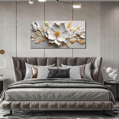 Canvas Wall Art for Living Room Bedroom Office White and Gold Flower Artwork Large Botanical Wall Art Framed Wall Decor Modern Canvas Prints 24x48 In