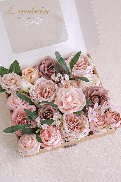 Lookein Artificial Flowers for DIY Wedding Decoration Bridal Bouquet Table Centerpieces Flower Garland Wreaths Aisle Arch Flower Decoration, Belle Blush