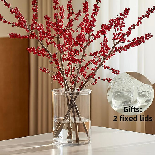 3 Acrylic Cylinder Clear Vase for Centerpieces, Tall Large Unbreakable Plastic Flower Vases for Home Decor (D 4.8" X H 7.8" - H 12" + 2 Holder)