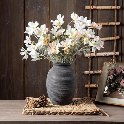 8 Inch Ceramic Black Vase -Rustic Flower Decorative Vases for Home Decor- Vintage Pottery VaseTerracotta Vase for Christmas, Farmhouse House Shelf Decor Farmhouse Table, Lyeec