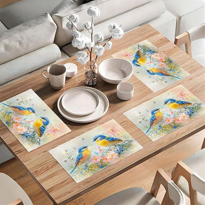 Birds Placemats Set of 4 Animal Birds Watercolor Table Mats Washable Place Mats for Home Party Kitchen Indoor Outdoor Restaurants 4 PCS