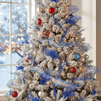 30 Pcs Artificial Christmas Tree Picks and Sprays Glitter Berry Stem Branches Holly Floral Picks Twigs Christmas Tree Ornaments for DIY Xmas Wreath Vase Filler Decorations(Royal Blue)