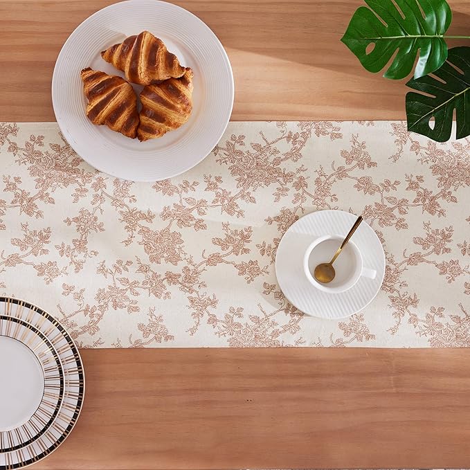 100% Cotton French Pastoral Table Runners, 13x72 Inch Terracota Farmhouse Table Runners 72 Inches Long, Vintage Flowers Print Home Decors