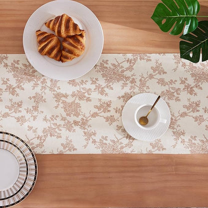 100% Cotton French Pastoral Table Runners, 13x90 Inch Terracota Farmhouse Table Runners 90 Inches Long, Vintage Flowers Print Home Decors