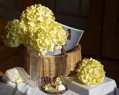 DuHouse Hydrangea Silk Flowers Artificial Flowers with Stem Fake Flower Heads for Wedding Centerpiece Home Decor Pack of 6 (Yellow)