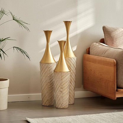 Floor Vases, Tall Home Decor Metal Vase Set of 3 Large Glazed Decorative Vases for Wedding Decor, Elegant Modern Flower Holder for Living Room, Entryway, Hallway, Dining Room