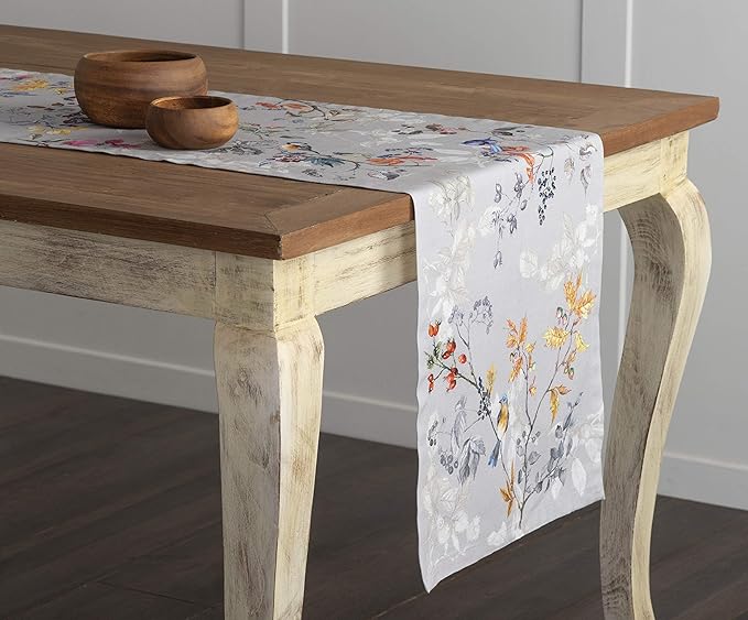 Maison d' Hermine Table Runner 100% Cotton Single Layer Table Runners 60 inches Long for Thanksgiving Christmas Decorations Home Kitchen Dining Party Wedding (Equinoxe - Grey, 14.5" x 60")