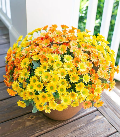 Daisy Artificial Flowers for Outdoors Spring Decoration, 6 Bundles Fake Mums Silk Flowers for Outside Look Real UV Resistant Fake Plants Faux Flowers for Planter Front Door Home Yard Indoor Porch, Mix