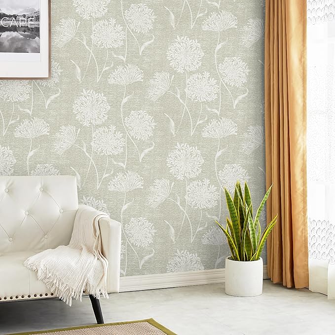 Safiyya Peel and Stick Wallpaper Floral Contact Paper Grasscloth Wall Paper Self Adhesive Removable Wallpaper for Bedroom 393"x17.3" Covering Vinyl Rolls