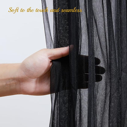 20x10 Black Tulle Backdrop Curtains for Parties, Sheer Backdrop Curtain Wedding Photo Background Drapes for Baby Shower Photography Birthday Party