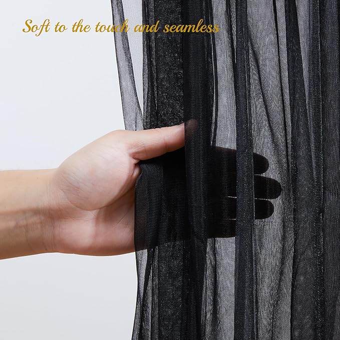 30x10ft Black Tulle Backdrop Curtain with Lights String for Parites, Sheer Backdrop Curtains for Wedding Baby Shower Birthday Party Photo Shoot Decorations