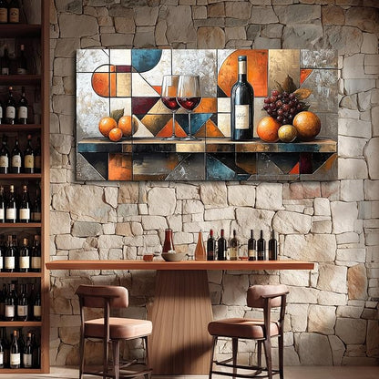 hyidecorart Wine Glass Fruit Painting Still Life Large Canvas Wall Art For Kitchen Wall Decor For Living Room Dining Room Decorations Geometry Abstract Picture Artwork Bar Posters Home Decor 24"x48"