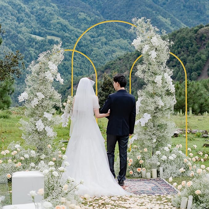 Wokceer Wedding Arch Backdrop Stand (7.2FT,6FT,6FT) Set of 3 Gold Metal Wedding Arch Stand for Birthday Party Wedding Ceremony Baby Shower Garden Balloon Arch Decoration