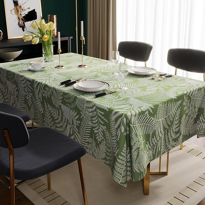Rectangle Table Cloth,100% Waterproof Tablecloth Oil Proof Spill Proof Vinyl Table Cloth, Wipe Clean Plastic Table Cover for Dining, Camping, Indoor and Outdoor 52" x 70",Green Leaves