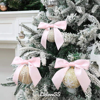 Baby Pink Satin Ribbon Twist Tie Bows 5 Inch Pre-Tied Light Pink Gift Bows for Crafts, Treat Bags, Party Favors, Wedding, Baby Shower, Candy Apple, Christmas (36 Pack)