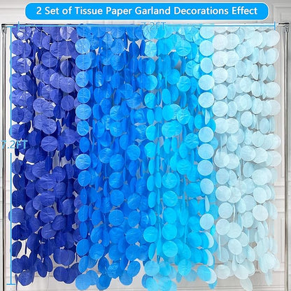 PinkBlume 205 Ft Blue Party Decorations Ombre Navy Circle Dot Backdrop Streamer Royal Tissue Paper Polka Hanging Garland for Birthday Graduation Wedding Under The Sea Nautical Ahoy Achor