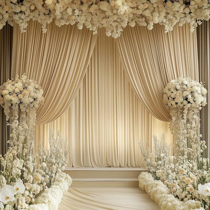 PartyVillage 50ft×15ft Beige Backdrop Curtain for Wedding Parties, 10 Panels Wrinkle Free 15 FT Long Polyester Photo Backdrop Drapes Back Drop Cloth for Birthday Photography Background