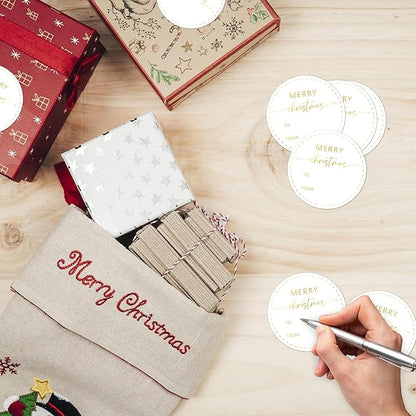 Gold Merry Christmas Gifts Tags Stickers, 30 Pcs Christmas Name Tags for Gifts, 2.5x2.5 Inch Holiday Presents Sticker Labels, Festive Chrismas Name Tag for Gift Wrapping Bags Classroom-D11