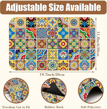 Talavera Mexican Tiles Dish Drying Mat for Kitchen Counter Bar Mat Hide Stain Absorbent Rubber Backed Coffee Mat Maker Espresso Machine Bar Accessories 11.8 x 19.7 Inch