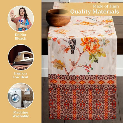 Maison d' Hermine Table Runner 100% Cotton Single Layer Table Runners 72 inches Long for Thanksgiving Christmas Decorations Home Kitchen Dining Party Wedding (Kelim - Prairie, 14.5" x 72")