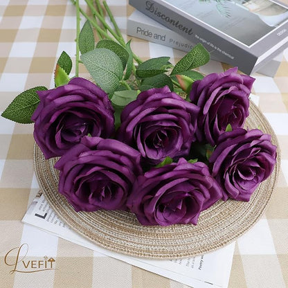 Artificial Rose Flower Plum Flowers Silk Flowers 12 pcs with Long Stem Silk Roses Bouquet for Wedding Bridal Shower Party Home Decoration