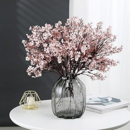 JAKY-Global Babys Breath Silk Artificial Flowers Bulk with Vase 10pcs Fall Decor Fake Flower Bouquet Bulk for Home Indoor Floral Arrangement Table Centerpieces Party Decor(Autumn Pink with Vase)