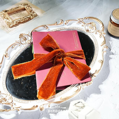Copper Velvet Ribbon 1.5 inch Copper Frayed Velvet Ribbon Raw Edge Ribbon for Wreaths, Christmas Thanksgiving Decor, Flower Bouquet, Gift Wrapping, Bows Making-3 Yards