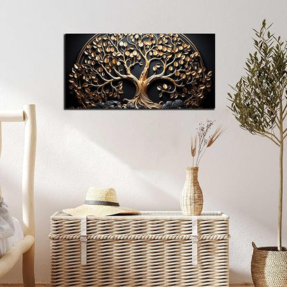 Tree Canvas Wall Art for Living Room Black and Gold Wall Art for Office Modern Art Wall Decor Bedroom Size 20" x 40"