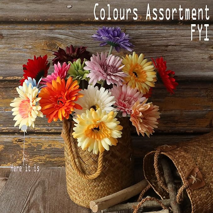 12pcs Artificial Gerbera Daisies,22 Inch Long Stem Silk Daisy Flowers,Realistic Artificial Flower Mums for Home Décor Centerpiece Wreath Supplies Wedding Bouquet,Princess Peach