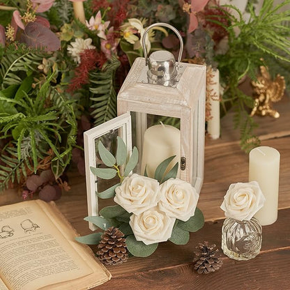 Artificial Flowers, 100pcs Artificial Rose for DIY Wedding Bouquets Centerpieces Arrangements, Champagne Foam Rose with Stem for Bridal Shower Party Home Decorations