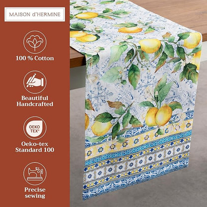 Maison d' Hermine Table Runner 100% Cotton Single Layer Table Runners 72 inches Long Decorative for Home Kitchen Dining Party Baby Shower Wedding Bridal Shower Spring Summer (Citrus, 14.50" x 72")